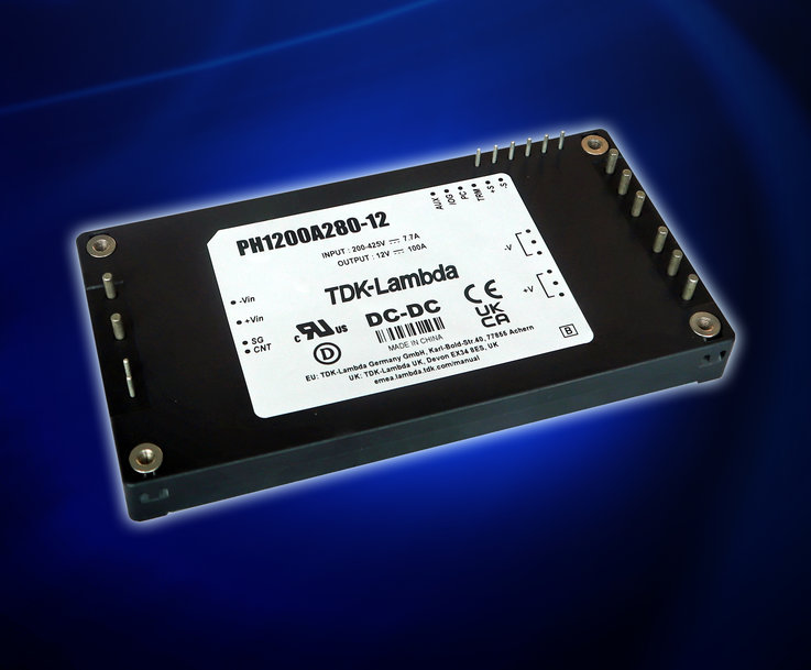 1200W full-brick DC-DC converters have a 200 to 425V input and a 94% efficiency